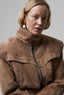 TRANQUILLITE cropped bomber jacket in light brown suede
