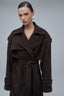 SENSUALITÉ full lenght suede belted coat in dark brown