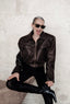 JOIE cropped bomber jacket in chocolate texture