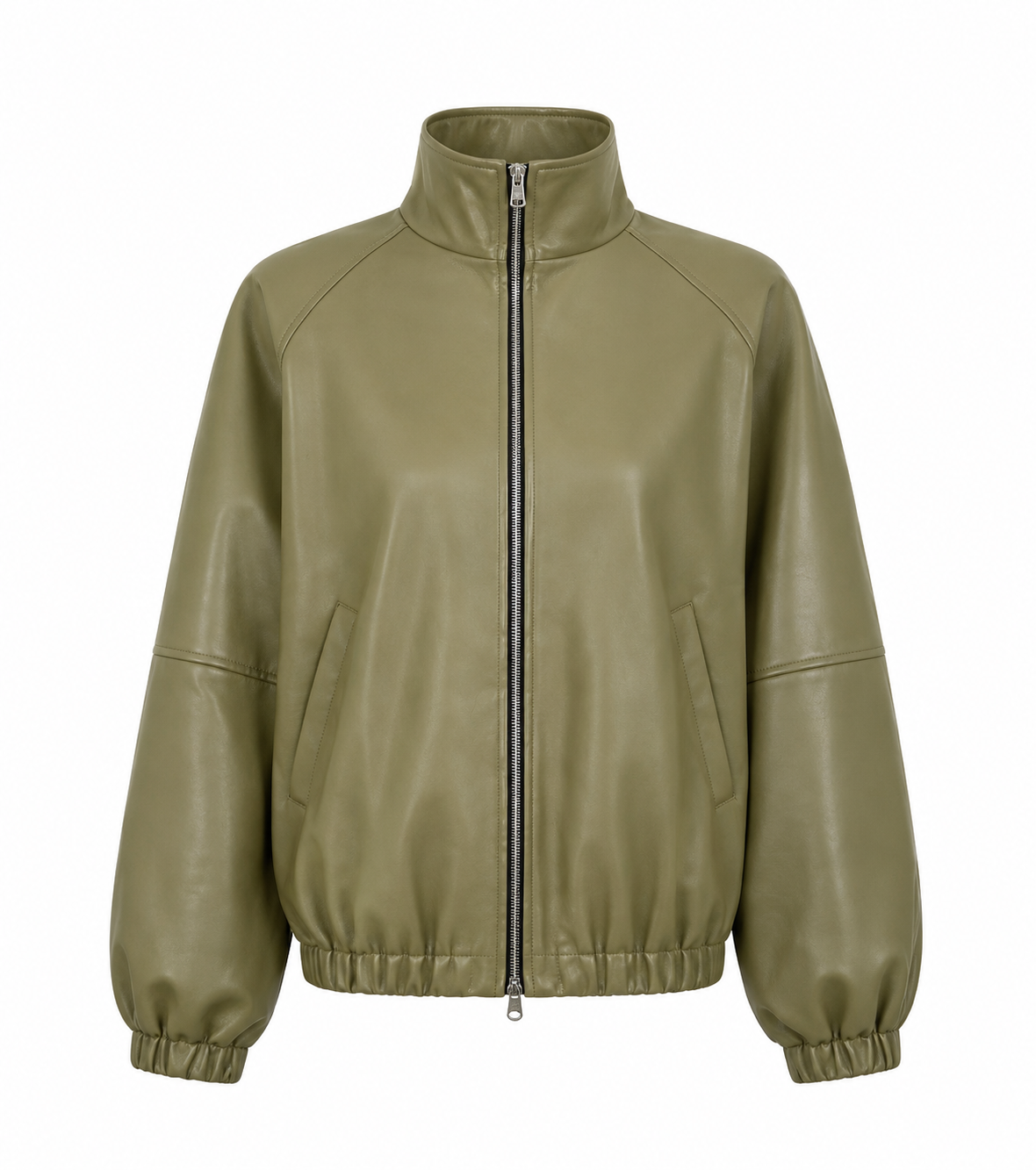 CALME SYMPLE Oversized-Bomberjacke mit Kragen aus Olivenleder