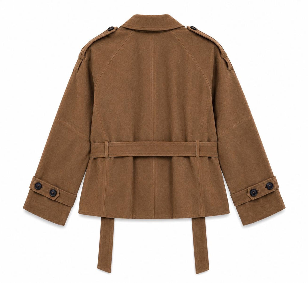 FIERE short belted coat in caramel suede