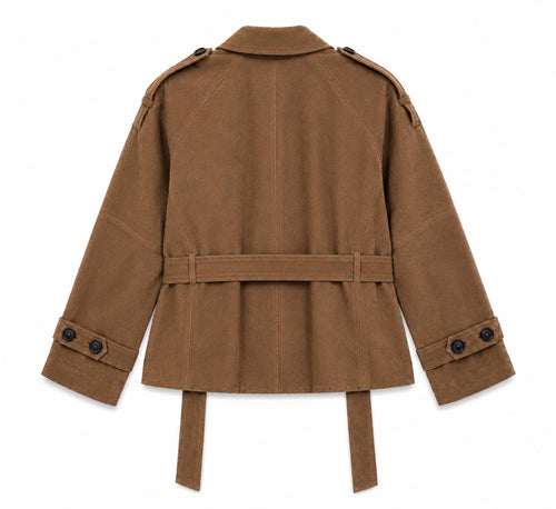 FIERE short belted coat in caramel suede
