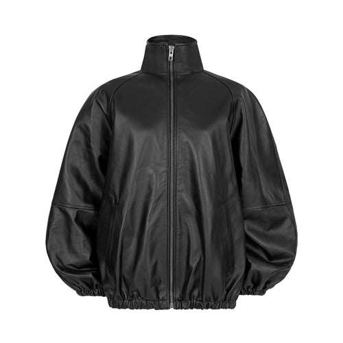 CALME Oversize-Bomberjacke mit Kragen aus schwarzem Leder