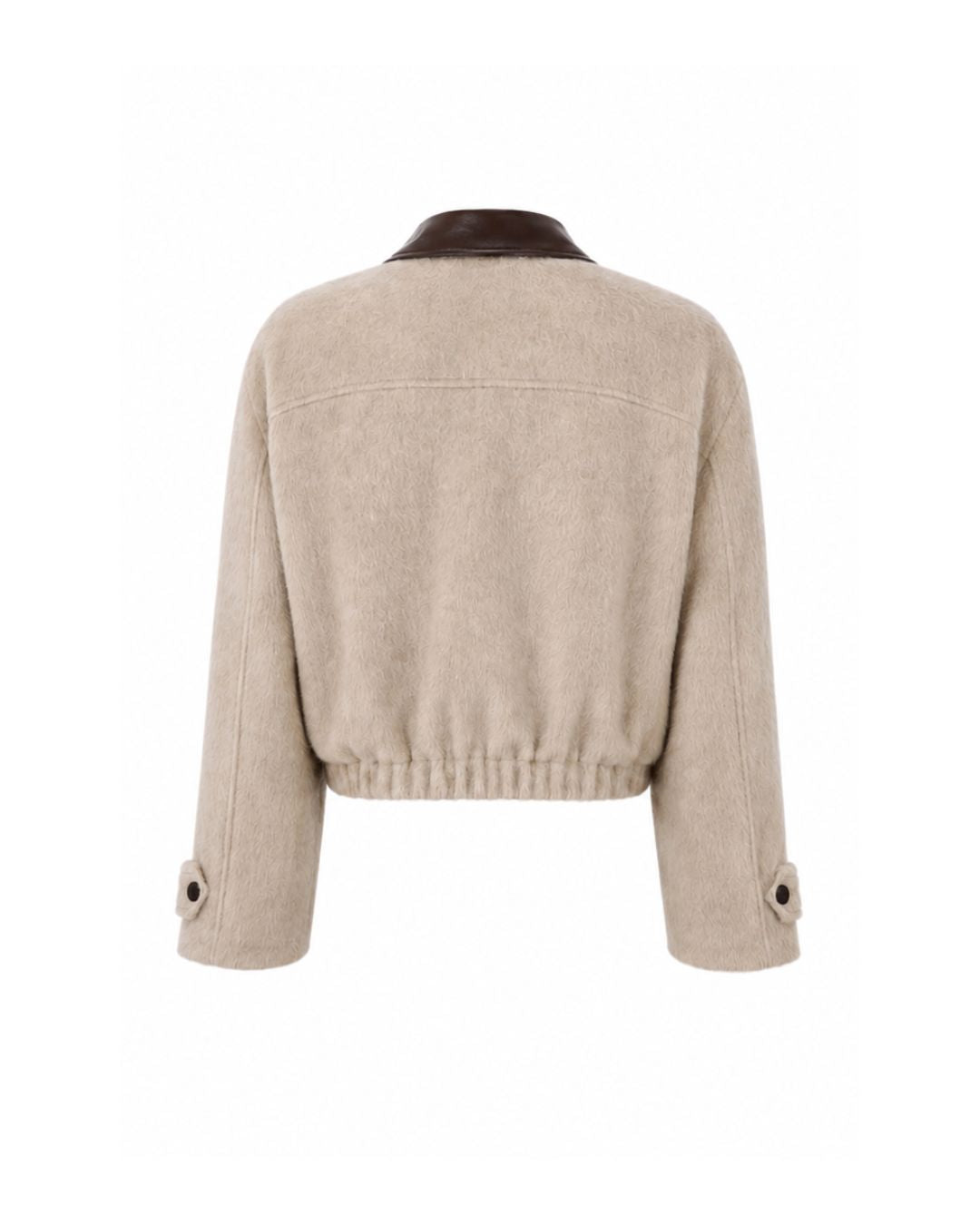 CALLINE cropped bomber jacket with brown leather collar in alpaca wool