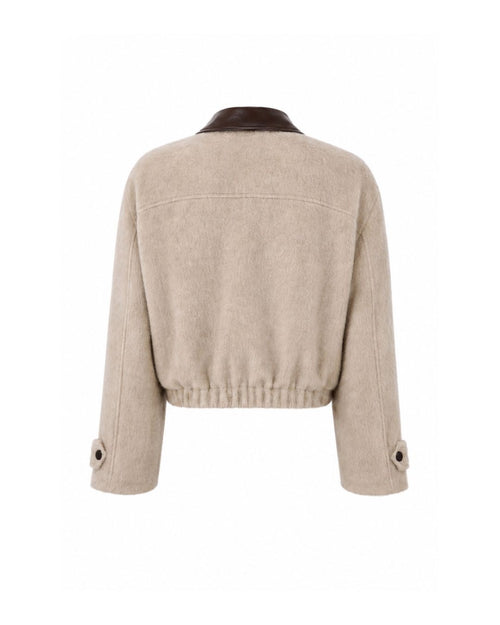 CALLINE cropped bomber jacket with brown leather collar in alpaca wool