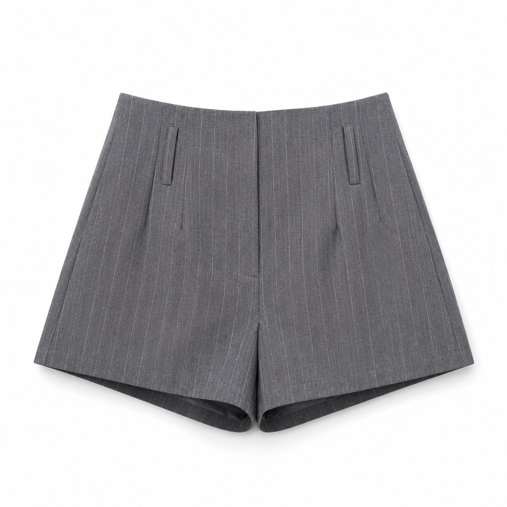 FLAMME casual summer suit in grey striped wool