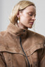 TRANQUILLITE cropped bomber jacket in light brown suede