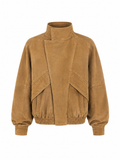 DÉVOUEMENT bomber jacket with collar in beige suede