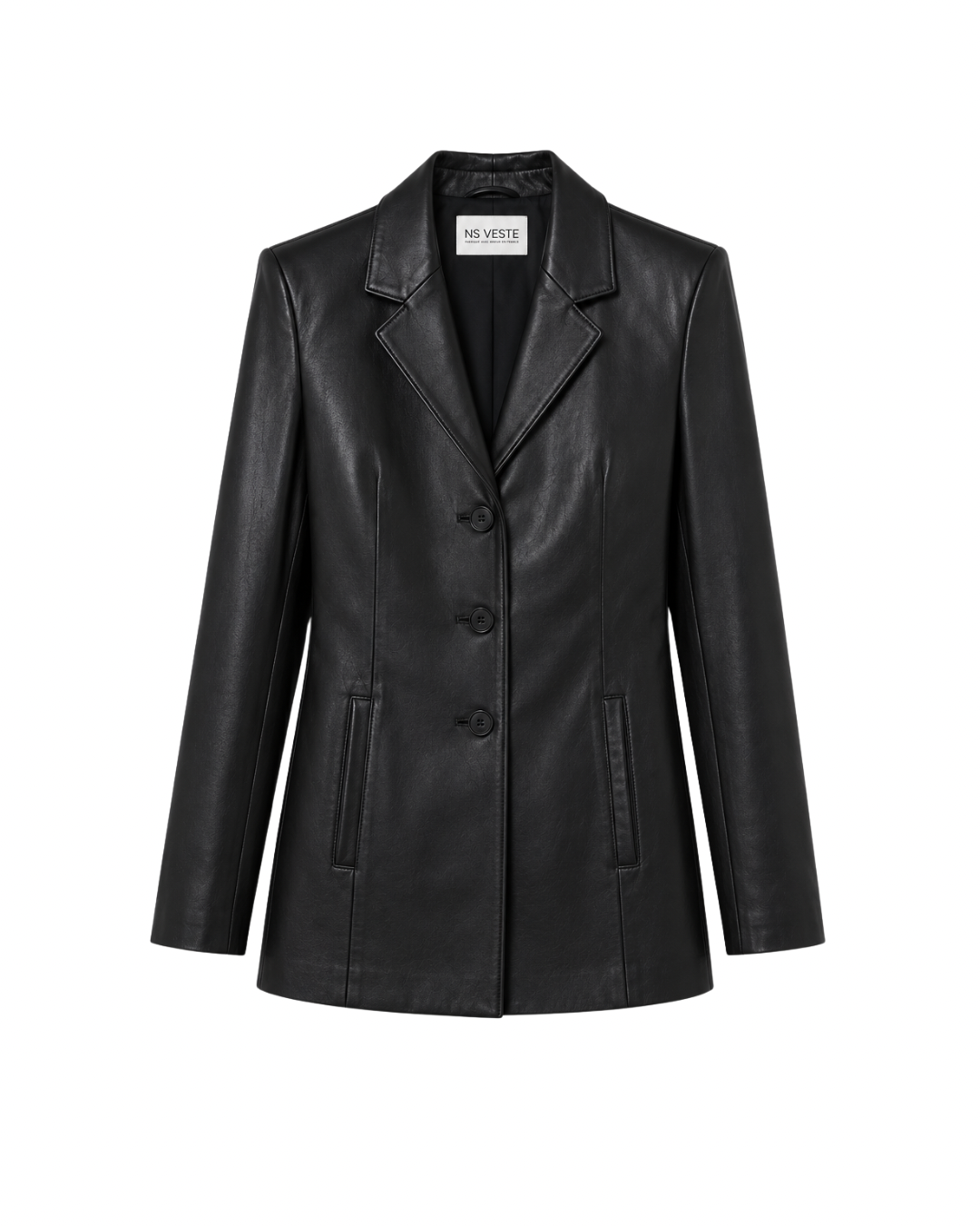 PLENITUDE waisted blazer in black leather