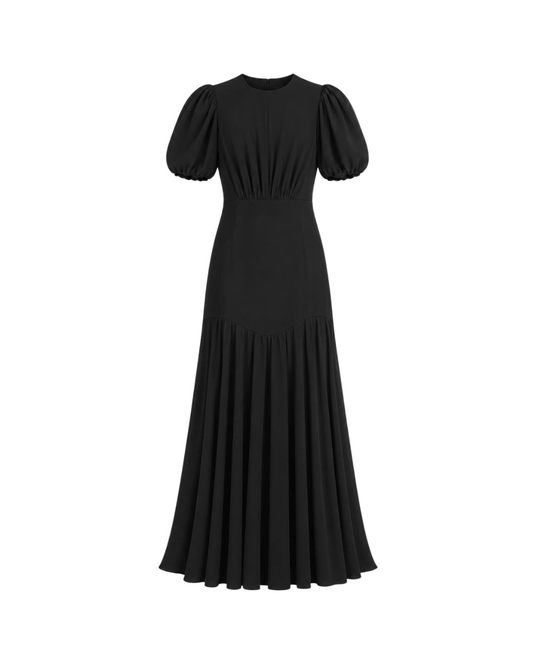DELICATESSE puff sleeve maxi dress in baby black silk