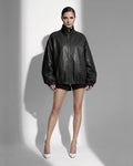CALME oversized bomber jacket with collar in black leather