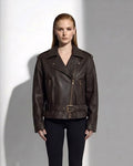 LIBERTE retro waisted biker jacket in chocolate texture leather