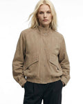 SURPRISE COULEUR SABLE bomber jacket with collar in beige suede