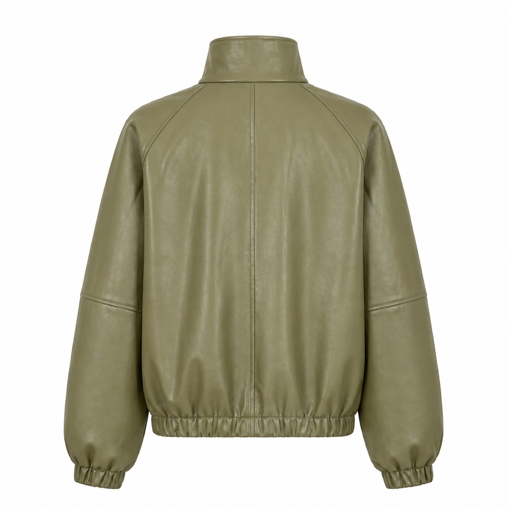 CALME SYMPLE oversized bomber jacket with collar in olive leather