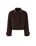 CALLINE cropped bomber jacket with leather collar in chocolate brown alpaca wool
