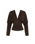 REVERIE drapped v-neck top in chocolate brown