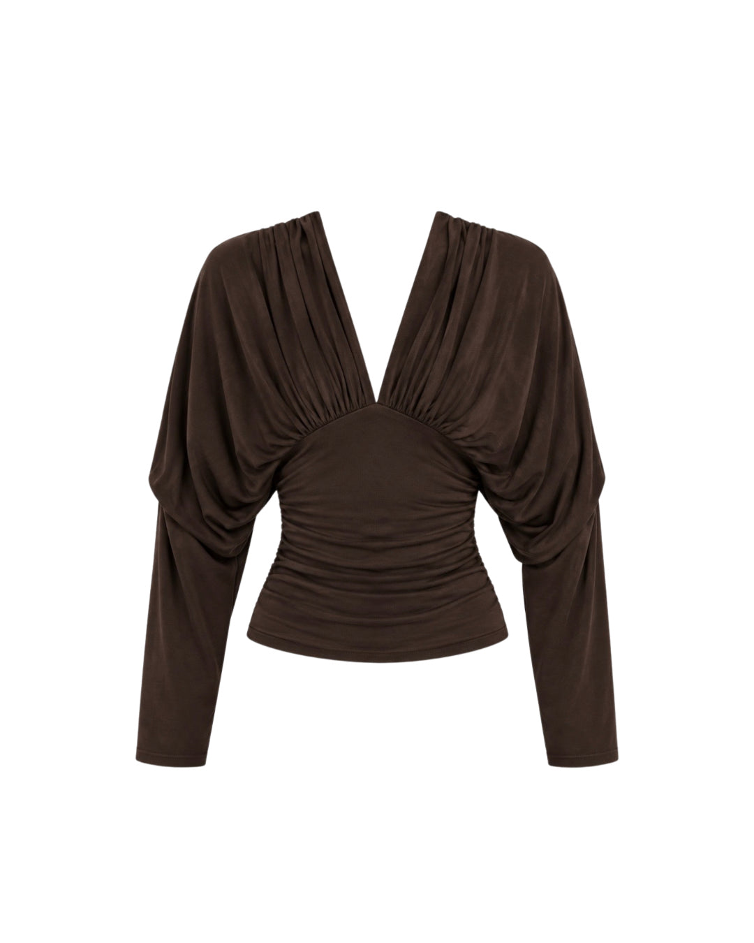 REVERIE drapped v-neck top in chocolate brown