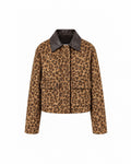 BEATE utility leopard print jacket with brown leather collar