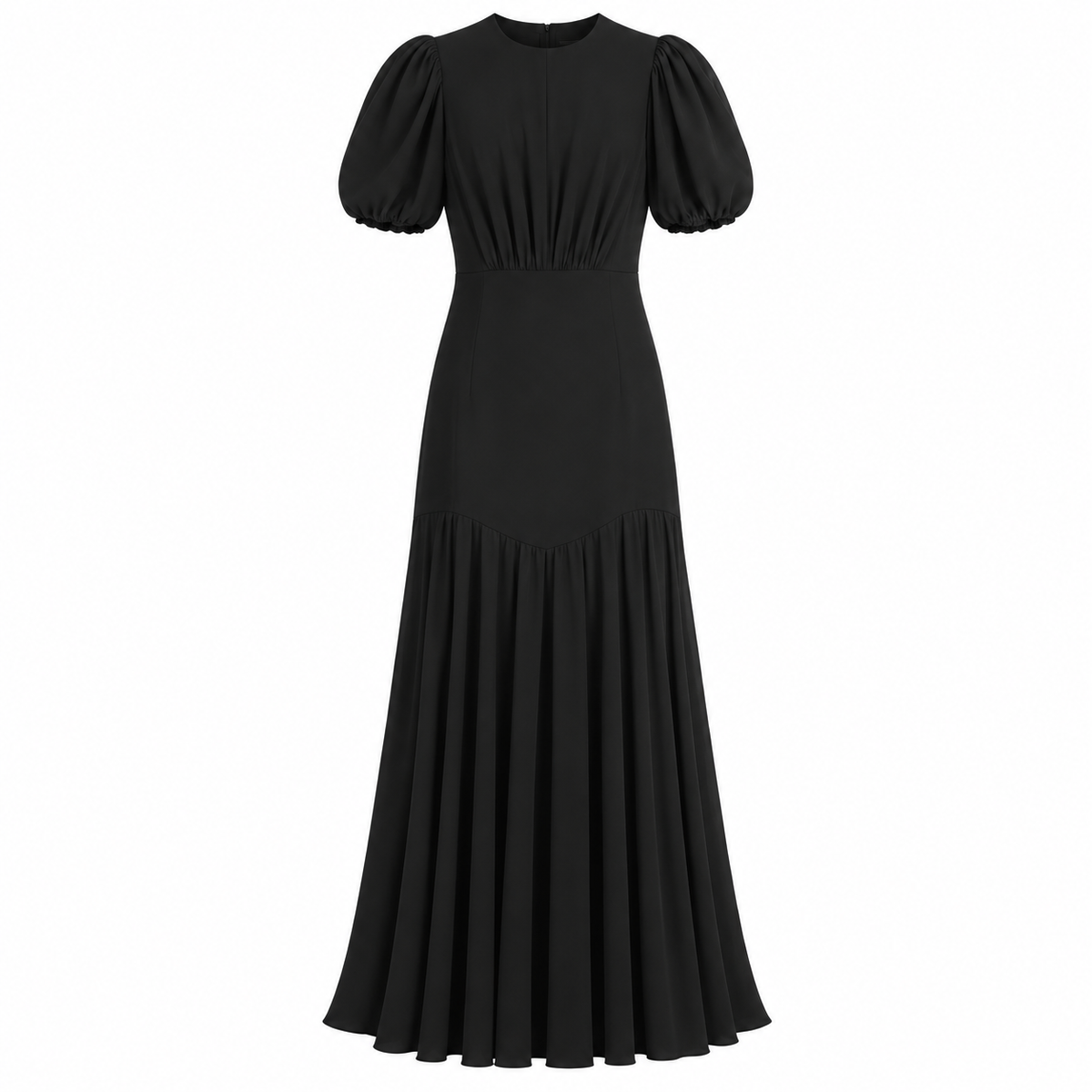 DELICATESSE puff sleeve maxi dress in black silk