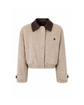 CALLINE cropped bomber jacket with brown leather collar in alpaca wool