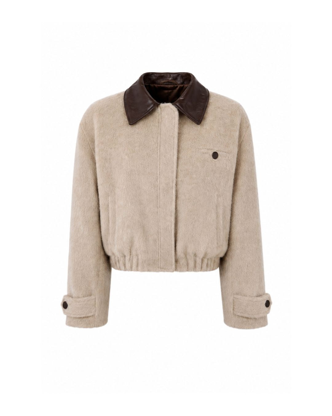 CALLINE cropped bomber jacket with brown leather collar in alpaca wool
