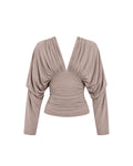 REVERIE drapped v-neck top in taupe beige