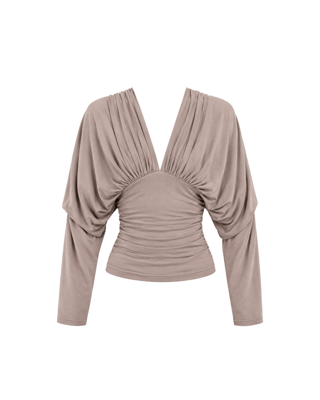 REVERIE drapped v-neck top in taupe beige