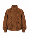 DÉVOUEMENT bomber jacket with collar in caramel suede