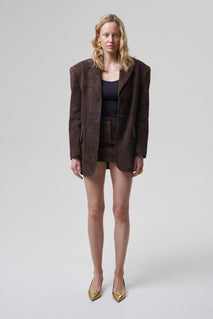 AMITIE suede blazer in chocolate brown