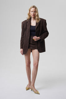 AMITIE mini suede skirt in chocolate brown
