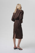 AMITIE midi suede skirt in chocolate brown