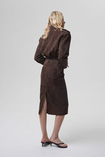 AMITIE midi suede skirt in chocolate brown
