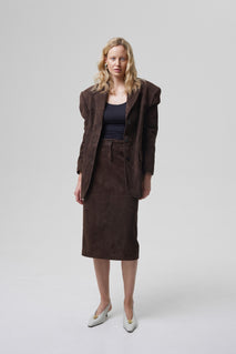 AMITIE midi suede skirt in chocolate brown