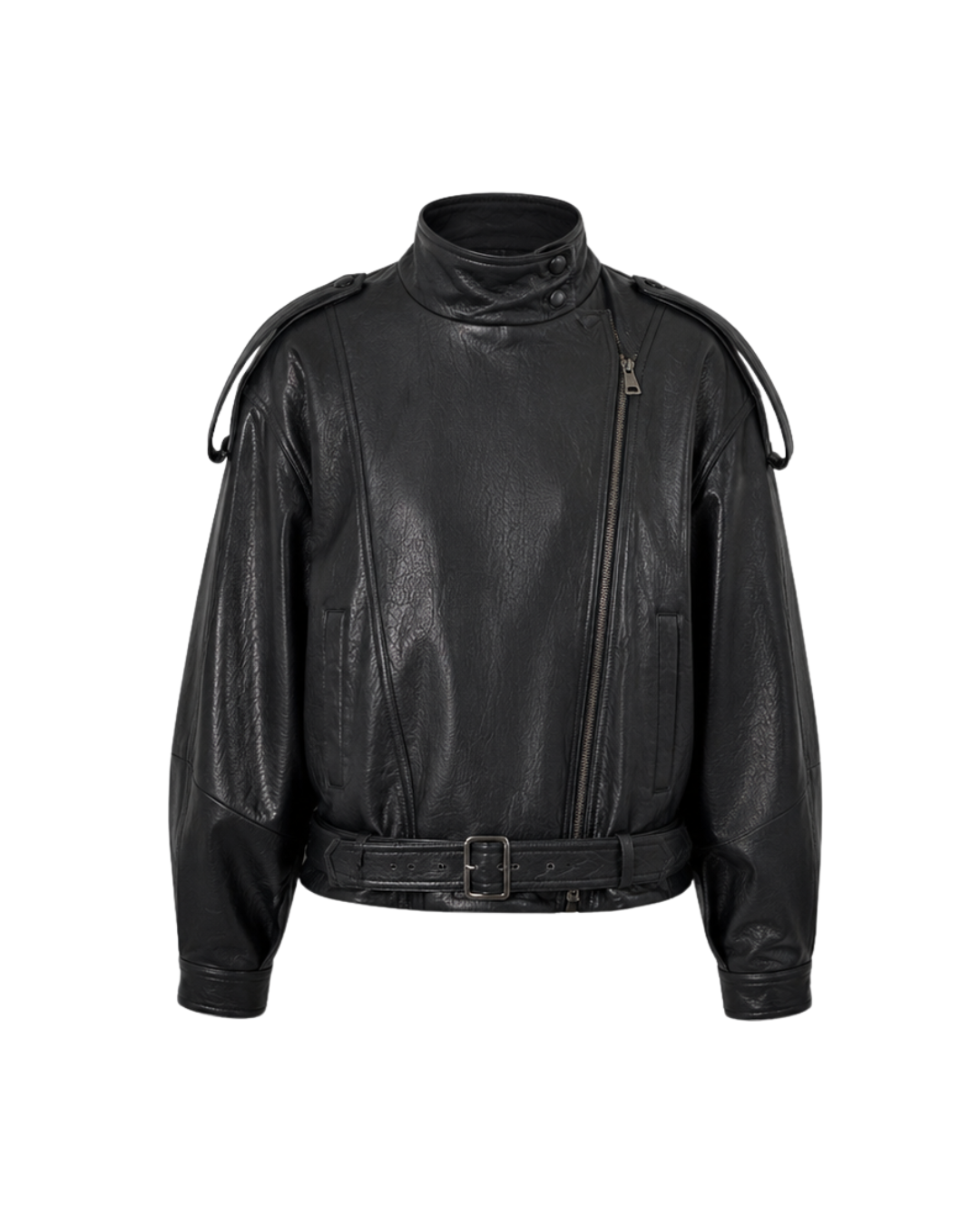EUPHORIE waisted biker jacket in black leather