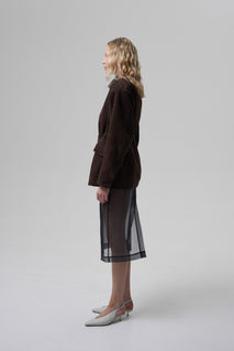 COURAGE fitted suede jacket in chocolate brown