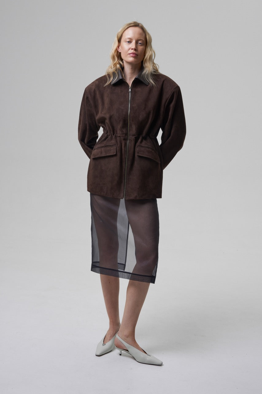 COURAGE Velourslederjacke in Schokoladenbraun