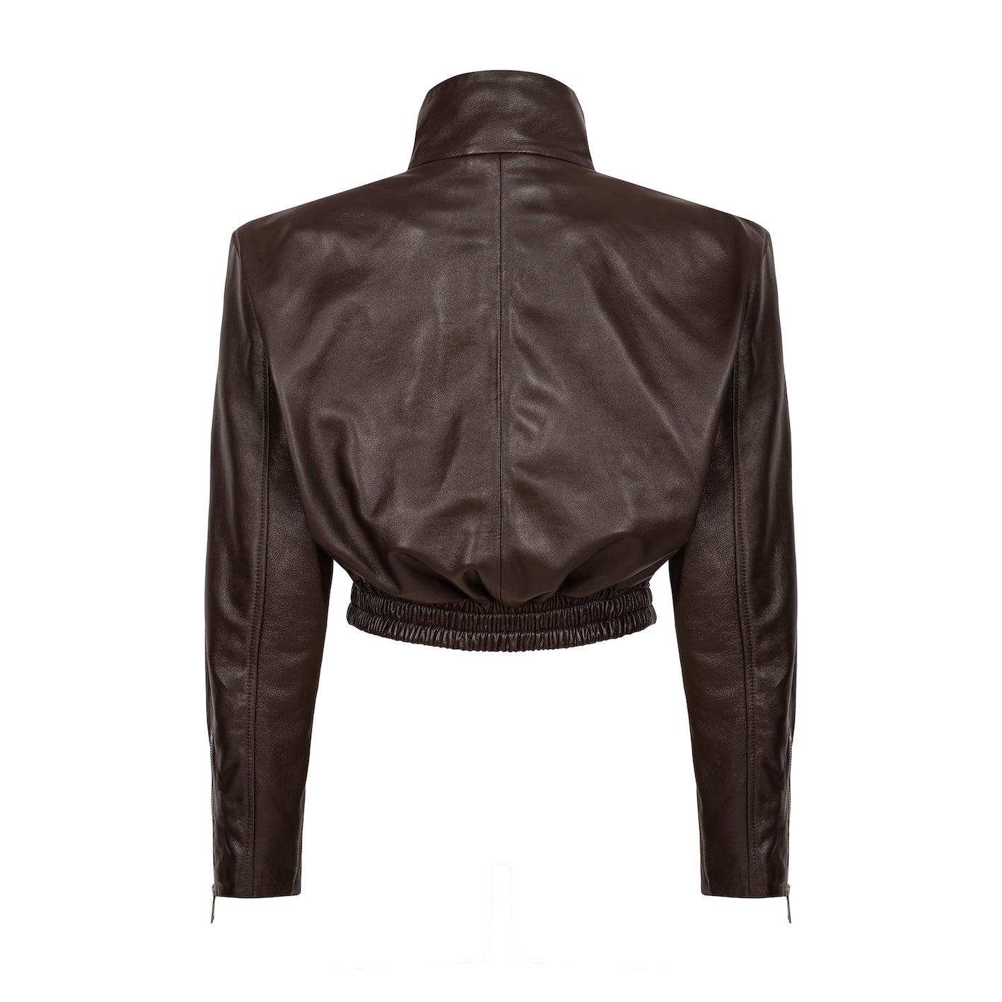 TRANQUILLITÉ cropped bomber jacket in dark chocolate leather
