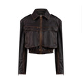 JOIE cropped bomber jacket in aged leather