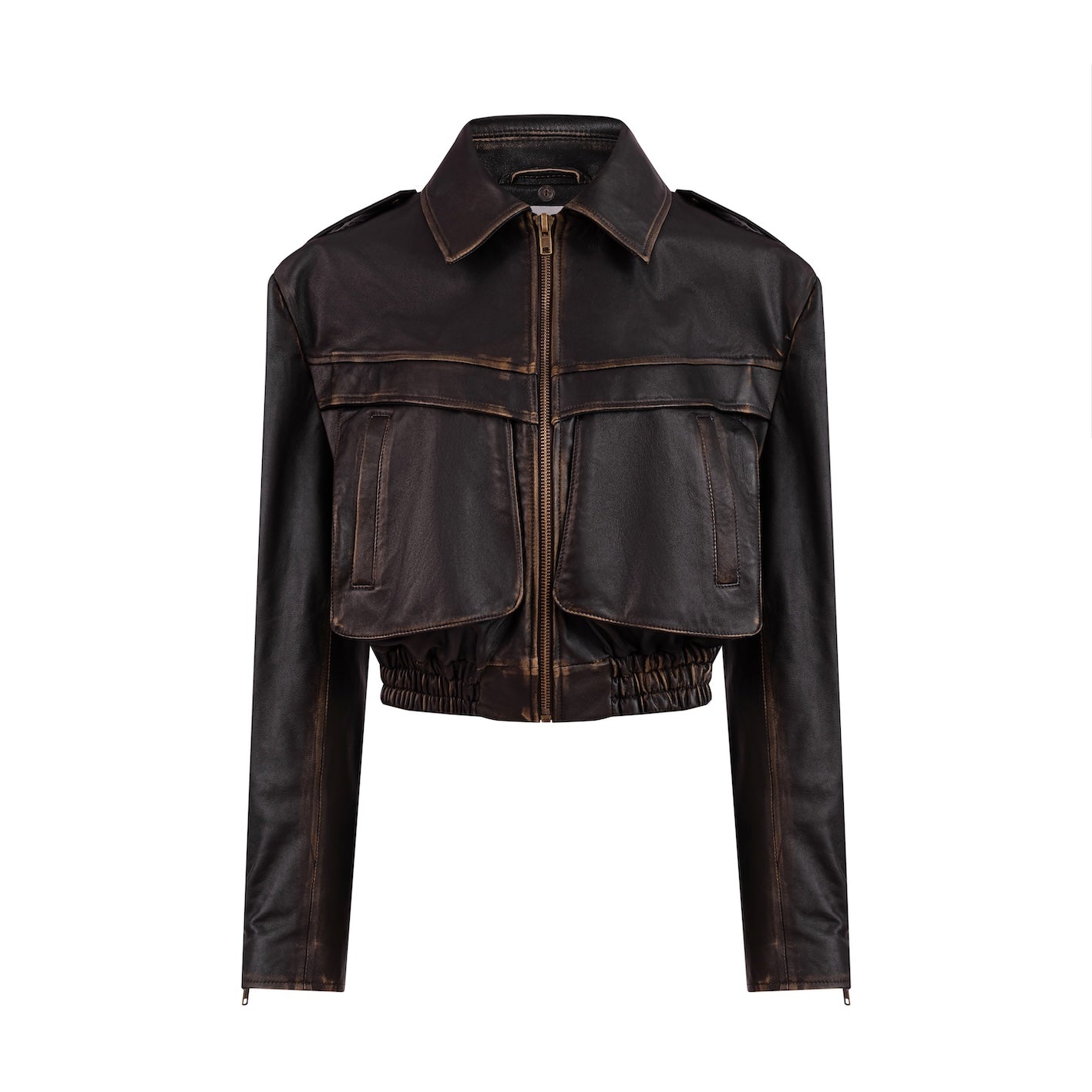 JOIE cropped bomber jacket in aged leather