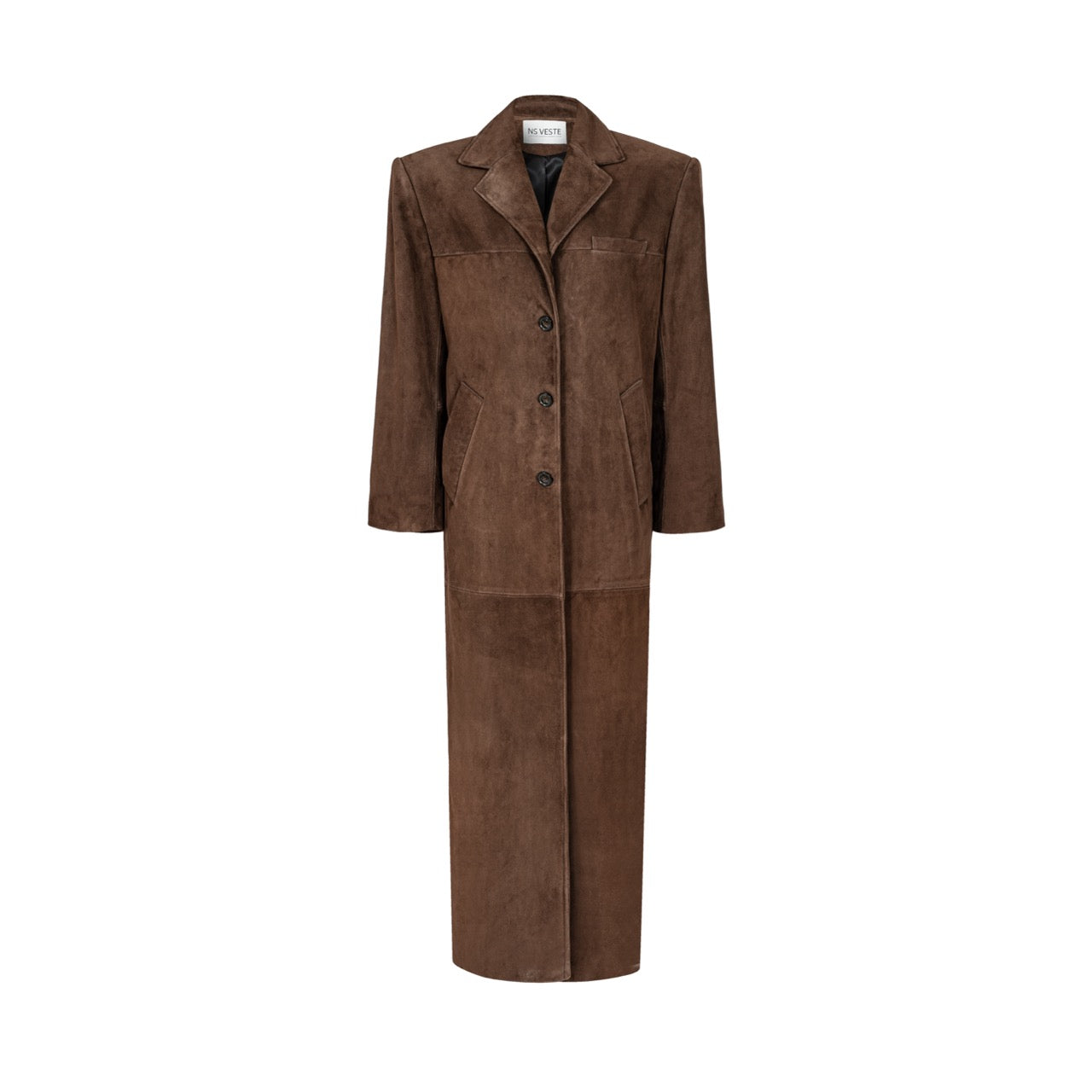 AMOUR straight coat in chocolate brown suede
