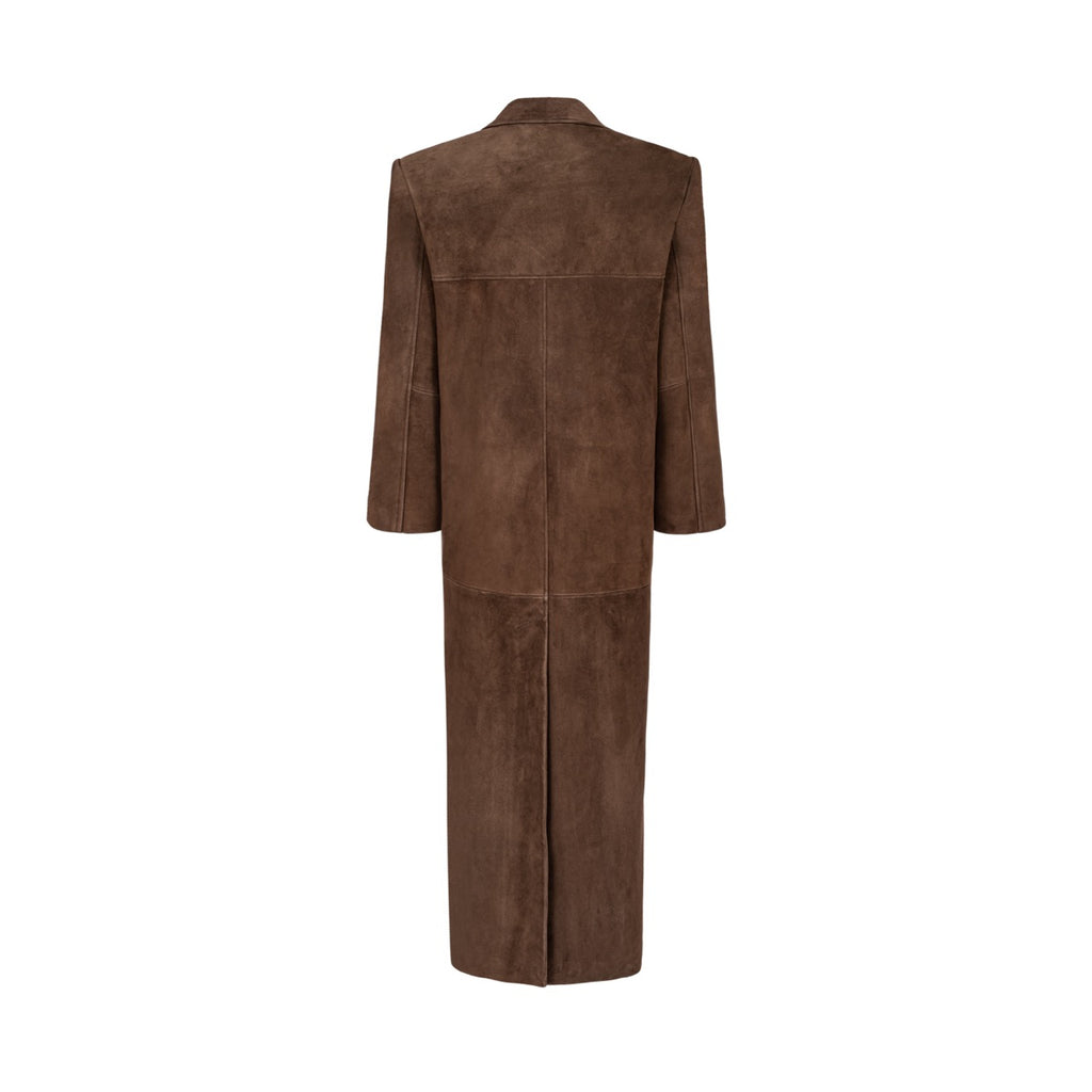 AMOUR straight coat in chocolate brown suede