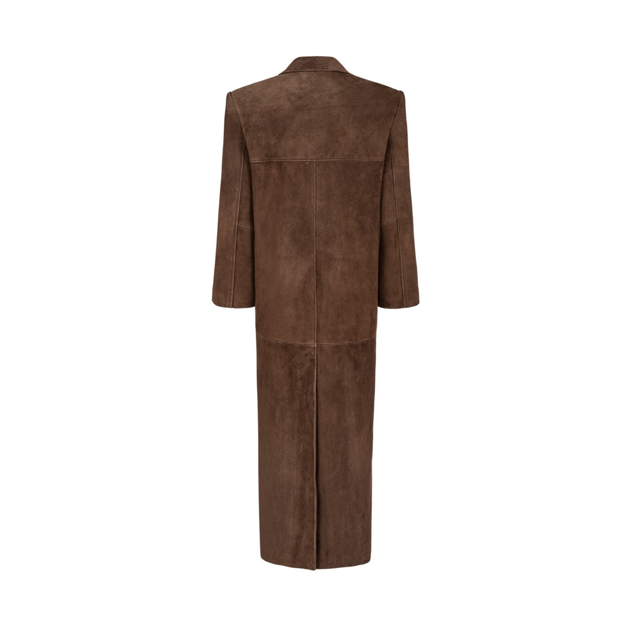 AMOUR straight coat in chocolate brown suede