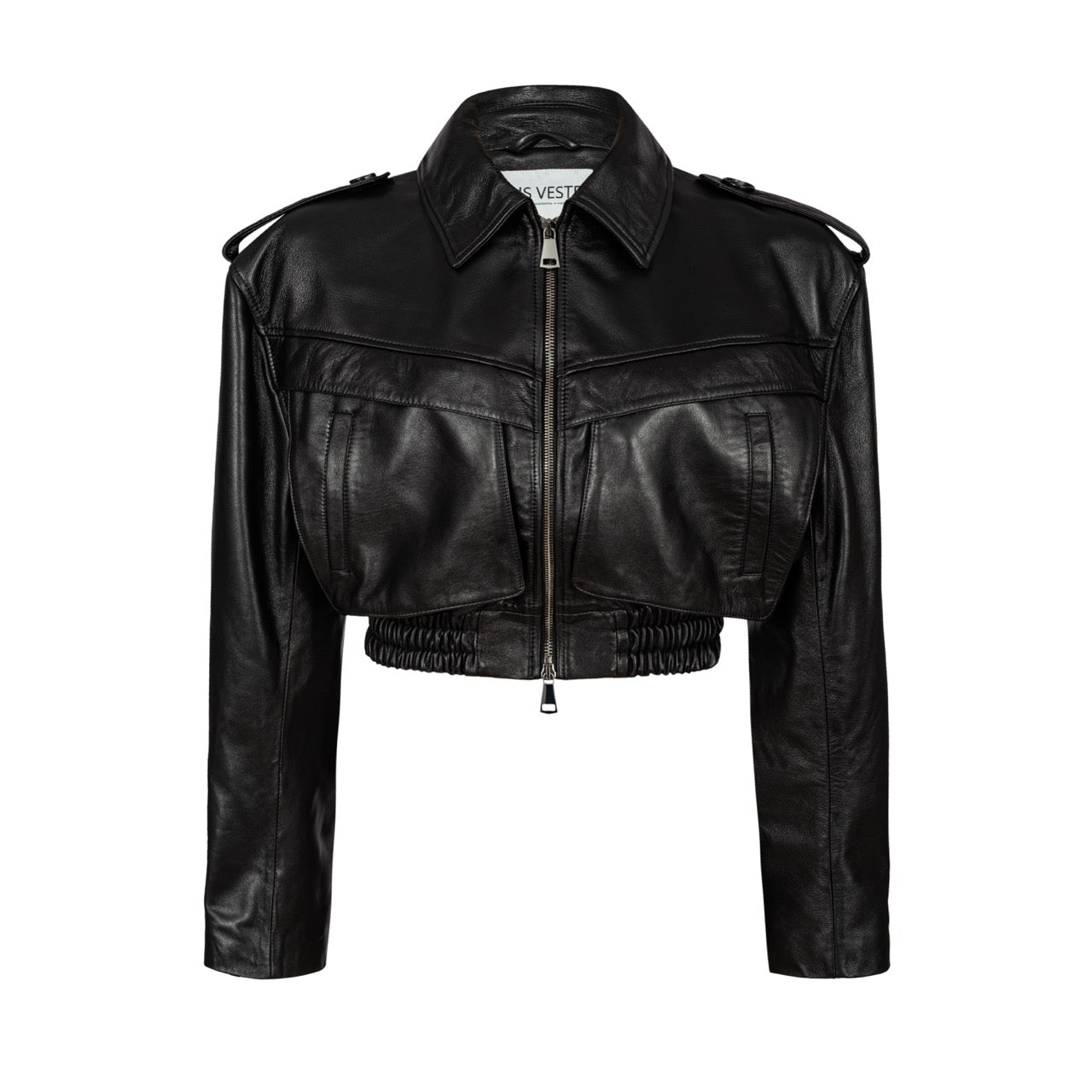 JOIE cropped bomber jacket in black leather