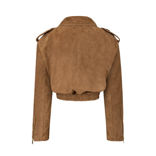 JOIE cropped bomber jacket in mocha mousse suede