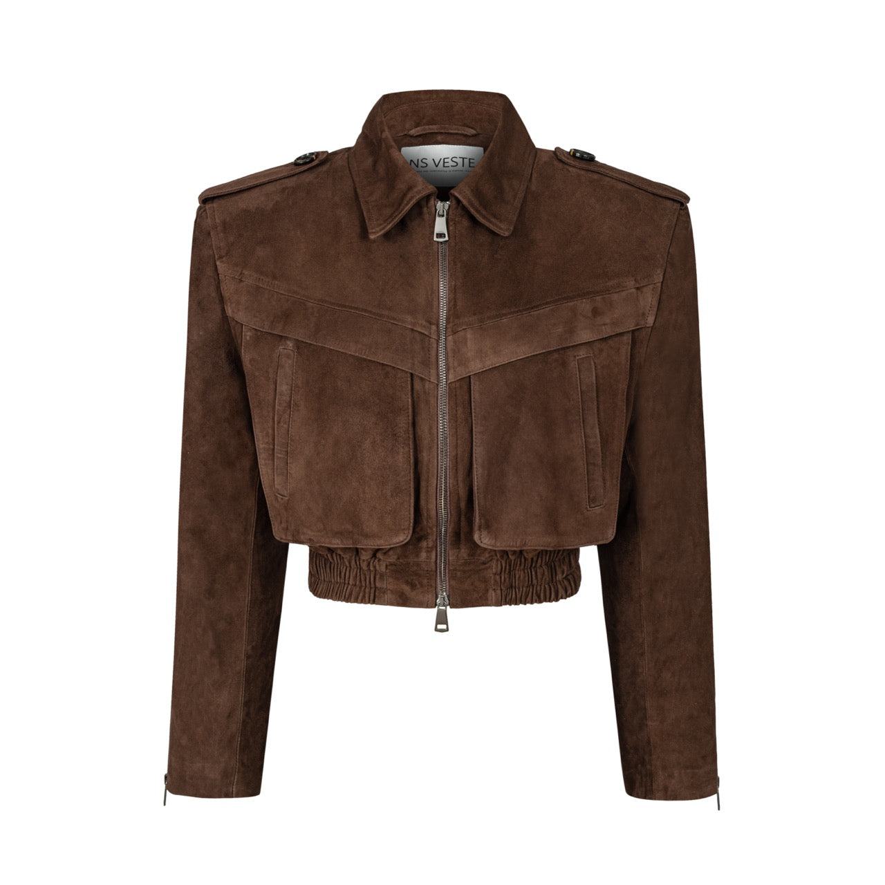 JOIE cropped bomber jacket in chocolate brown suede