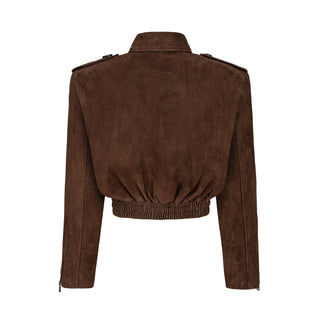 JOIE cropped bomber jacket in chocolate brown suede