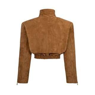 TRANQUILLITE cropped bomber jacket in light brown suede