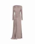 PRE-ORDER | EBLOUIE draped gown with waist sash in taupe beige