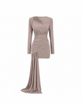 PRE-ORDER | EBLOUIE mini dress with waist sash in taupe beige