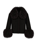 QUIETUDE boxy jacket with faux fur collar in black wool with cashmere